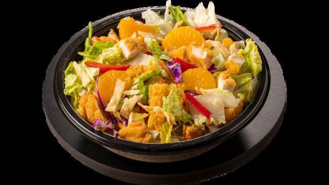 Thai Chicken Salad · Romaine Lettuce Mix, Sliced Chicken Tenders, Red Peppers, Mandarin Oranges, and Crispy Wonton Strips with Thai Satay Dressing.