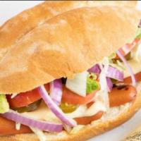 Sausage Links (Salchicha) · Sausage links and Swiss cheese. Mayo, Jalapenos, Red Onions, Tomatoes, Lettuce and Avocado