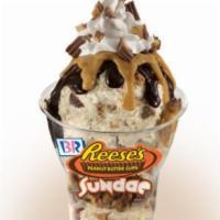 Reese's Peanut Butter Cup Layered Sundae · Three Scoops