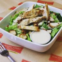 Caesar Salad with Meat · Fresh cut romaine, homemade croutons, grated Parmesan cheese and creamy Caesar dressing.