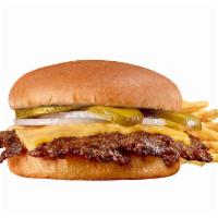 Single 'n Cheese Steakburger 'n Fries · American cheese, lettuce, tomato, pickles, onions, mayo, and Heinz® ketchup.