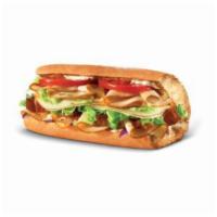 Turkey Bacon Guacamole Sub · Turkey breast, smoky bacon, guacamole, all-natural provolone, iceberg lettuce, tomatoes, oni...