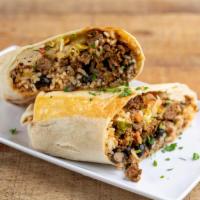Burrito · Ground beef, chicken or pork. Served with rice, beans, lettuce and diced tomato mix (pico de...