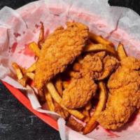 Chicken Tenders* · 3 of our JUMBO Premium White Chicken Breast Tenders with fries,