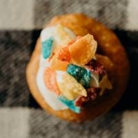 Fruity Pebble Donut · Vanilla cream with fruity pebbles.
