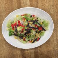 Southwest Chipotle Chop · Romaine. Roma Tomatoes, Black Beans, Corn, Red Onions, Tortilla Strips. Honey-Chipotle Chick...