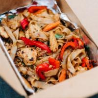Drunken Noodle · Also known as Pad Kee Mao - This Thai dish consists of wide rice noodles wok fried with spec...