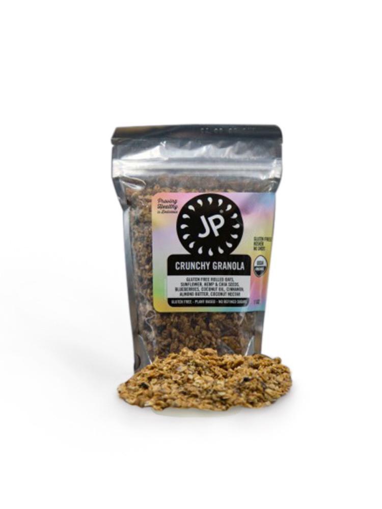 JP Crunchy Granola (11 oz) · Our organic gluten free Crunchy Granola (the famous granola we use at our smoothie bar)! Top your acai bowl, plant yogurt, or eat our of the bag!