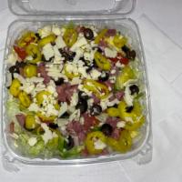 Medium Personal Antipasto Salad · With lettuce, tomatoes, green peppers, salami, hot ham, provolone cheese, banana peppers, an...