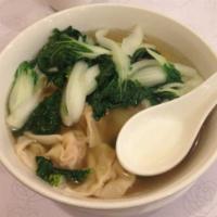 Plain Wonton Soup · Homemade Chinese dumplings with minced pork and shrimp filling in soup.