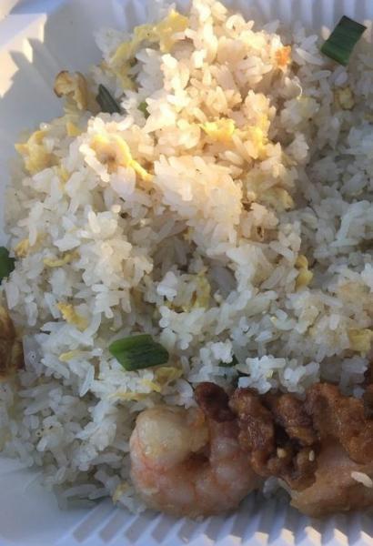 Shrimp Fried Rice · White rice wok-fried with shrimp, eggs, peas, carrots and green onions.