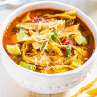 Affex Loaded Chicken Tortilla · Soup made with fried corn tortilla and seasoned tomato broth. 