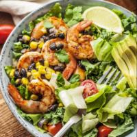Grilled Shrimp Fiesta Salad w/ Sweet Chilli Lime Vinaigrette · Marinated ＆ Grilled Shrimp served on a bed of fresh spring mix with Pico de gallo, black bea...