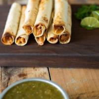 Crispy Taquitos · Choice of chicken, beef, or potatoes, includes: lettuce, cotija cheese, pico de gallo, sour ...