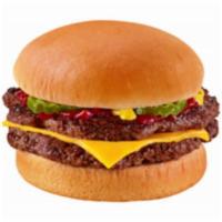 1/3 lb. Double Burger with Cheese Combo · Two 100% all-beef patties equalling over a 1/3 lb. topped with melted cheese, pickles, ketch...
