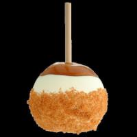 2 Topping Caramel Apple · Caramel covered Granny Smith Apple dipped in white Confection, rolled with topping. 