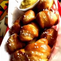Bavarian Pretzel Bites · Served with nacho cheese or upgrade to beer cheese for an additional charge.