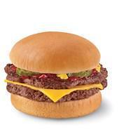 1/3 lb. Double with Cheese Burger · Two 100% beef burger equaling over 1/3 lb topped with melted cheese, pickles, ketchup and mu...