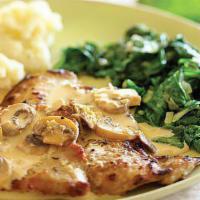 Vitello Marsala · Veal scaloppine sauteed with wild mushrooms in a Marsala wine sauce. Served with mashed pota...