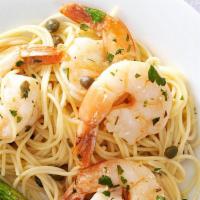 Scampi Alla Francese · Shrimp sauteed with capers in a lemon-white wine sauce, served with your choice of mashed po...