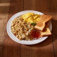 3 Eggs, Hashbrowns and Toast Breakfast · Includes 3 eggs, hashbrowns and toast.