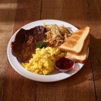Rib Eye Steak and Eggs Breakfast · Includes 3 eggs, hashbrowns and toast.