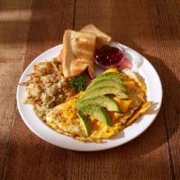 Ortega Cheese Omelette Breakfast · Includes hashbrowns and toast.