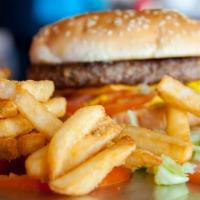Cheeseburger Combo · Served with mayo, lettuce, onions and tomato. Comes with fries and drink.