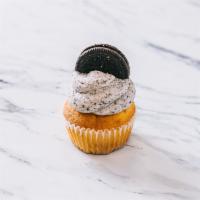 Cookies & Cream Cupcake · Our cookies and cream comes with a 1/2 oreo cookie opened at the bottom of our classic cupca...