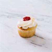 Strawberry Shortcake Cupcake · A white cupcake with fresh strawberry preserved and vanilla buttercream.