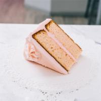 Pink Champagne Cake Slice · A super moist Champagne cake with Champagne Frosting.