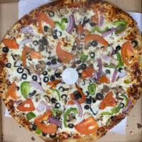 Combo Pizza · Homemade red sauce, pepperoni, sweet Italian sausage, smoked Canadian bacon, black olives, b...