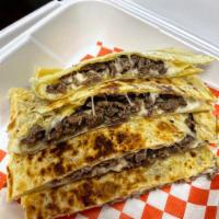 Jumbo Asada Quesadilla  · Cheese Melted inside tortilla. Topped with Queso Fresco and Salsa