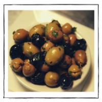Mediterranean Mixed Olives · Comes with pita bread.