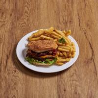 3. Bacon Cheeseburger Deluxe Platter · Served with lettuce, tomatoes and french fries.