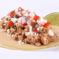 Chicken Street Taco Lime Crema · Marinated chicken, or black beans with pepita seeds, fresh pico de gallo, homemade lime crem...