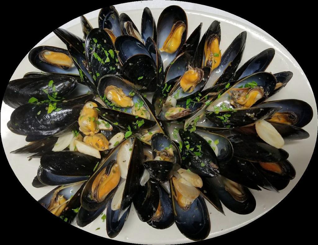 Mussels Possillipo · Mussels sauteed in white wine, garlic and parsley  . 