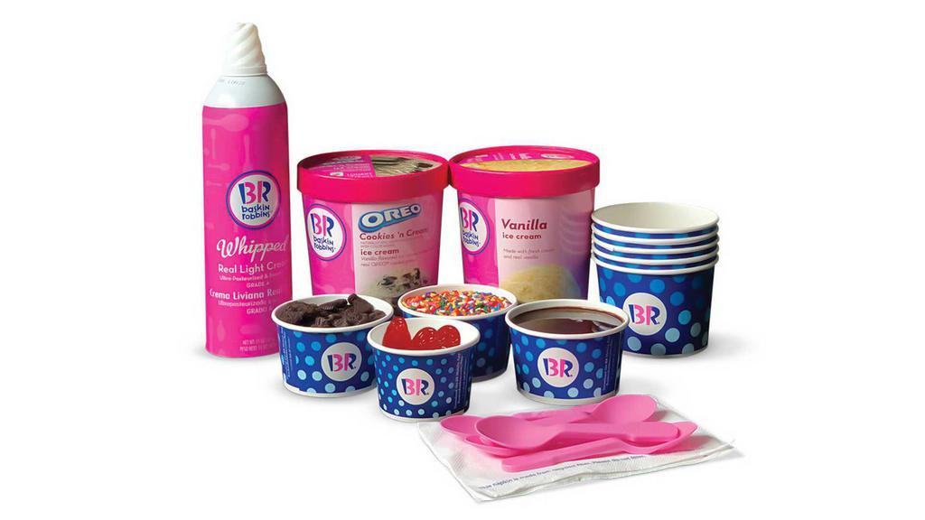 DIY Sundae Kit · Our new DIY sundae kits have everything you need to build sundaes at home. Customize your kit with two pre-packed quarts of your favorite ice cream flavors, 3 toppings, a can of whipped cream, and of course cherries, to top it all off. Includes cups to build sundaes, spoons and napkins.