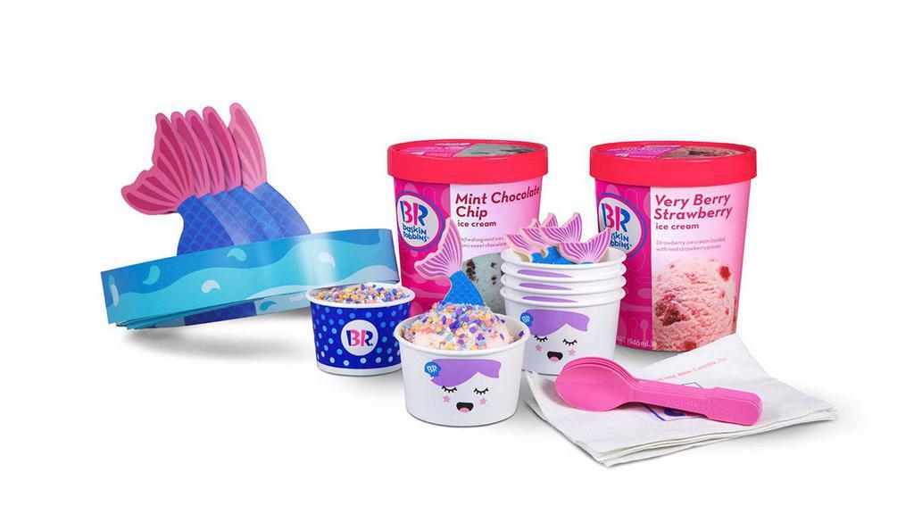 DIY Creature Creations Mermaid Kit · This kit has everything you need to build creature creations at home. Customize with 2 pre-packed quarts of your favorite ice cream flavors. Includes cups, festive sprinkles, 5 mermaid tail toppers, spoons, napkins and wearable mermaid crowns, to bring out the inner creature in you.
