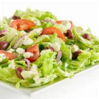 Mediterranean Salad · Iceberg Lettuce, Bell Peppers, Red Onions, Fresh Roma Tomatoes, Green Olives, Green Onions, ...