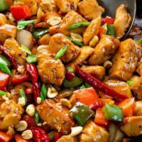 97. Kung Pao Chicken · Served with white rice. Hot and spicy.