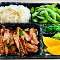 Teriyaki Chicken Bento · Teriyaki chicken with a sweet teriyaki sauce. Served with white rice, House Salad or Edamame...