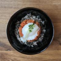 Spicy Tuna Donburi · Tochucha rice topped with spicy tuna, soft boiled egg, avocado, and nori. Spicy.