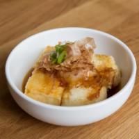 Agedashi Tofu · Deep fried tofu with tensuyu sauce.