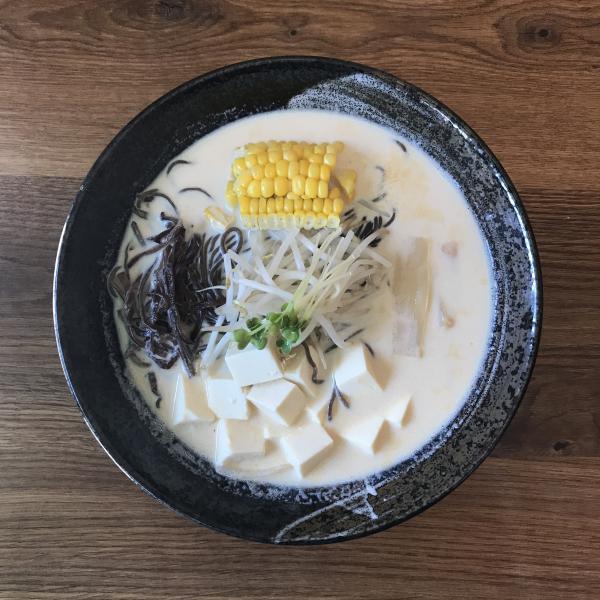 R9_Tou Nyu Ramen (rich soy miso flavor) · Soymilk miso broth topped with tofu, bean sprouts, bamboo shoots, and wild mushrooms. Vegetarian.