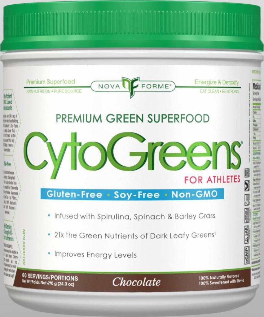 Cytogreens Super Food · CYTOGREENS 42 Servings!
This formula is a nutrient-rich, exclusive, Green Performance Matrix, designed to help you achieve optimal physical performance.

Helps Muscles Recover Faster
Potent High-ORAC Anti-Oxidants
Improves Stamina
No Preservatives or Fillers
100% Natural Flavors
CYTOGREENS is a lecithin-free product