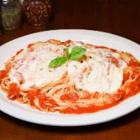 Spaghetti Caprese · Diced tomatoes, olive oil, garlic, fresh basil and melted mozzarella. 