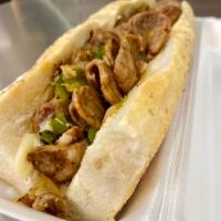 Hot Italian Sausage Sandwich · Sauteed green peppers and onions. Served on a seeded long roll.
Provolone cheese