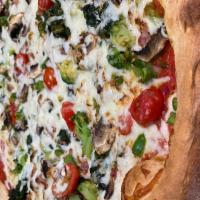 Veggie Lover Pizza · Broccoli, baby spinach, green peppers, mushrooms, red onions and tomatoes. Vegetarian.