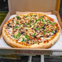 Mini Jet Pizza · Pepperoni, Italian sausage, mushrooms, green peppers and black olives.